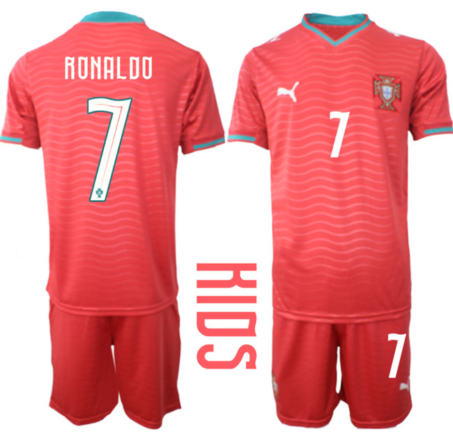 Youth Red Portugal Team #7 Ronaldo 2026 Home Soccer Jersey Suit